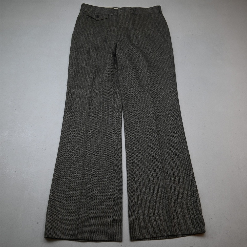 Vtg Bespoke 30x32 Gray Herringbone Wool Tweed Flat Front Bootcut Dress Pants